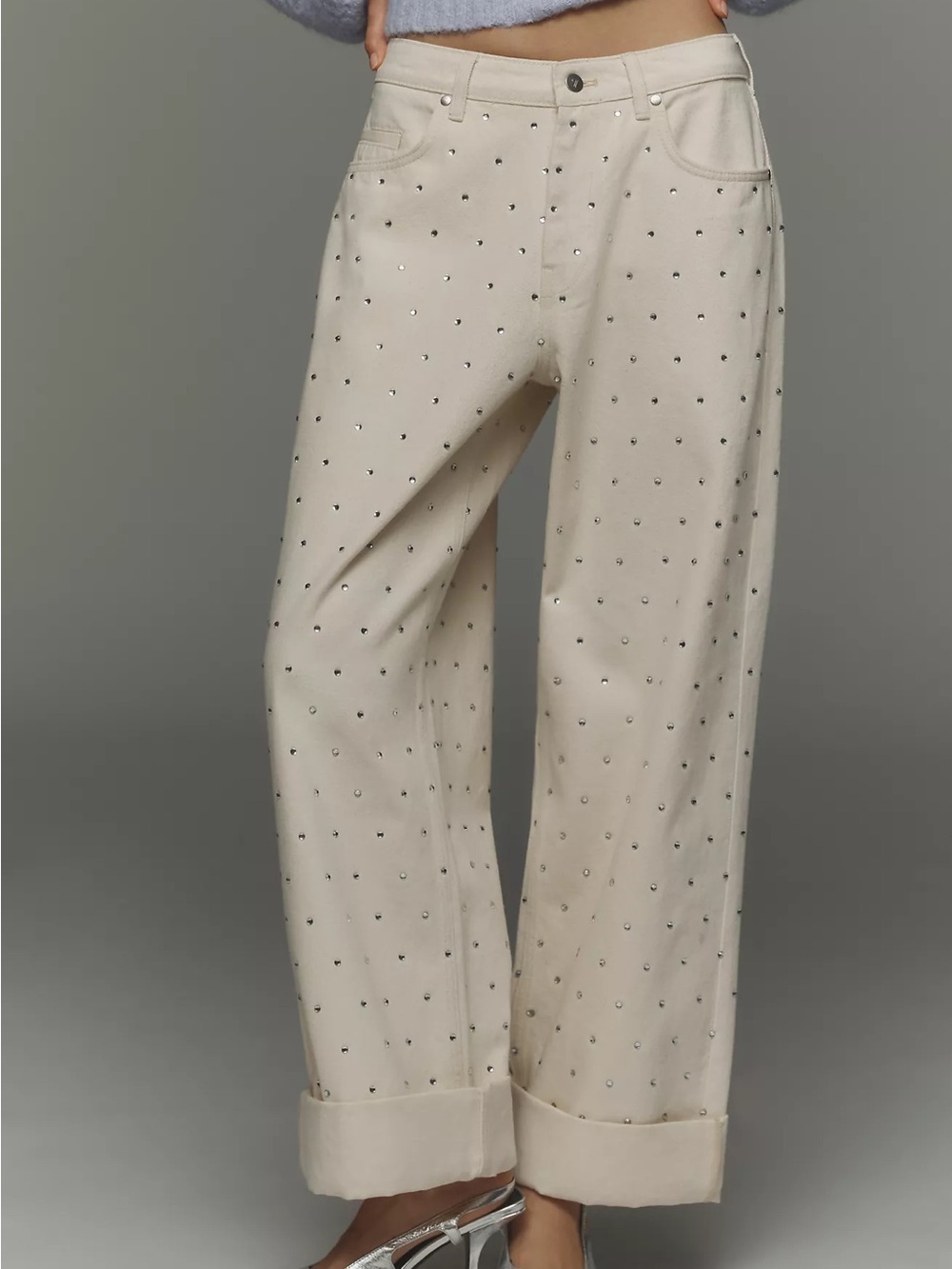 Pilcro Sparkle Relaxed Cuff Jeans cream sz 32